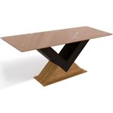 Mesa De Sala Jantar Amora C/tampo Madeirado C/ Vidro 90x180cm Freijo/preto Fosco/vidro Bronze - Kappesberg