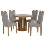 Sala De Jantar Completa Lavanda Tampo Madeirado C/ Vidro 105x105cm E 4 Cadeiras 2cad153 Nogueira/vidro Bronze - Eucalipto/cinza Mescla - Kappesberg