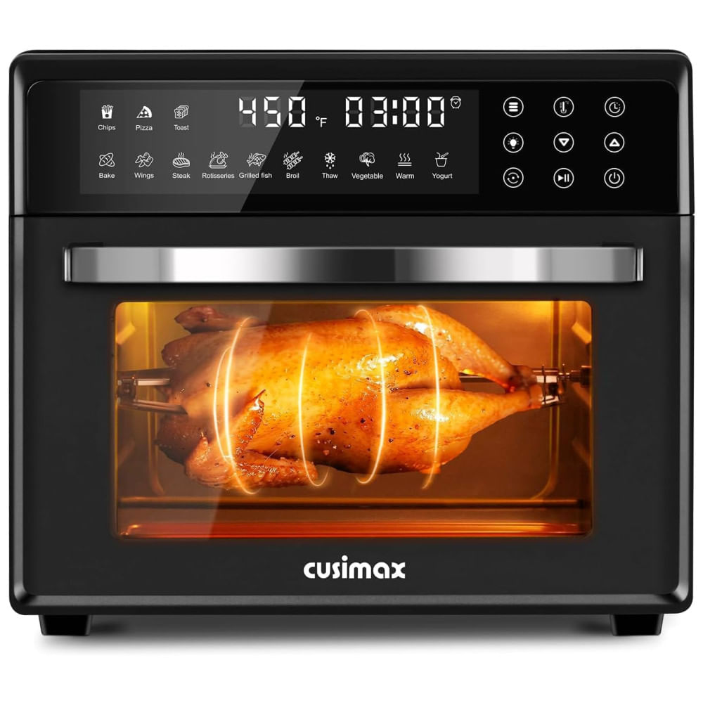 Forno Elétrico De Bancada 13 Em 1, 22l Com Função Air Fryer, Painel Digital, Espeto Rotativo, Desidratador E Acessórios, 110v 1700w, Cusimax, Preto