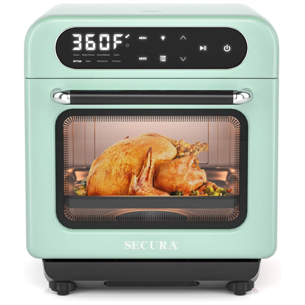 Forno Elétrico De Bancada A Vapor 12l Com Convecção E Função Air Fryer, Menu De Cozimento Automático, 110v 1100w, Secura, Verde Menta