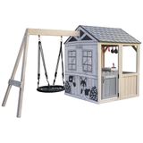 Casinha Infantil De Madeira Para Área Externa Com Balanço E Acessórios De Cozinha, Para Crianças De 3 A 7 Anos, Kidkraft P280169e, Branco E Cinza