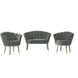 Kit Sofá 2 Lugares + 2 Poltronas Para Sala Decorativa Flor Cor:cinza Cinza