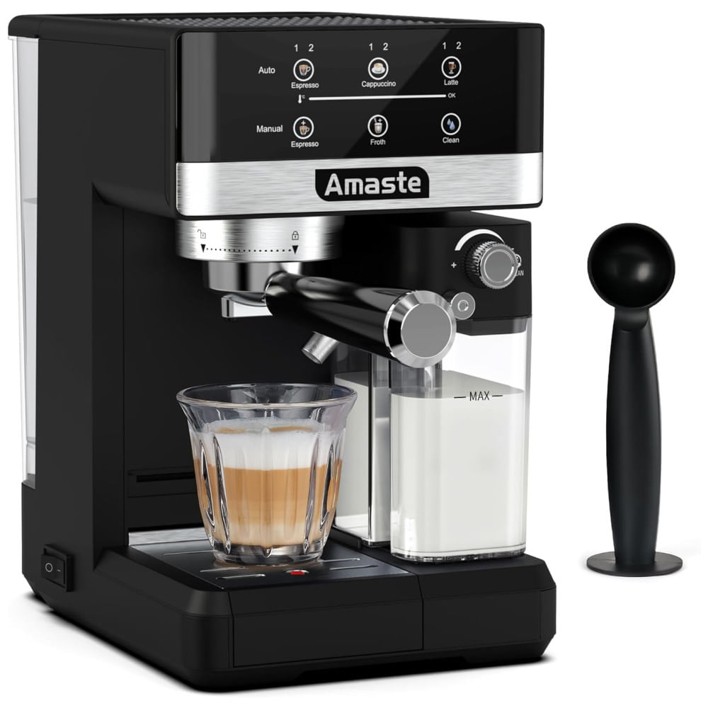 Máquina De Café Expresso 3 Em 1, 20 Bar Com Visor Digital, Vaporizador De Leite E 6 Modos De Preparo Predefinidos, 110v 1350w, Amaste Cm5340, Preta