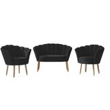 Kit Sofá 2 Lugares + 2 Poltronas Para Sala Decorativa Flor Cor:preto Preto