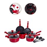 Jogo de Panelas 10 Peças Cerâmica Antiaderente Fundo Triplo Fogão Indução Mimo Style Pratic Cook Red