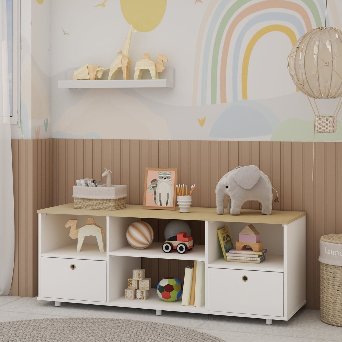 Organizador Para Quarto Infantil Com 2 Gavetas Montagem Simplificada Sem Uso De Ferramentas Branco/savana