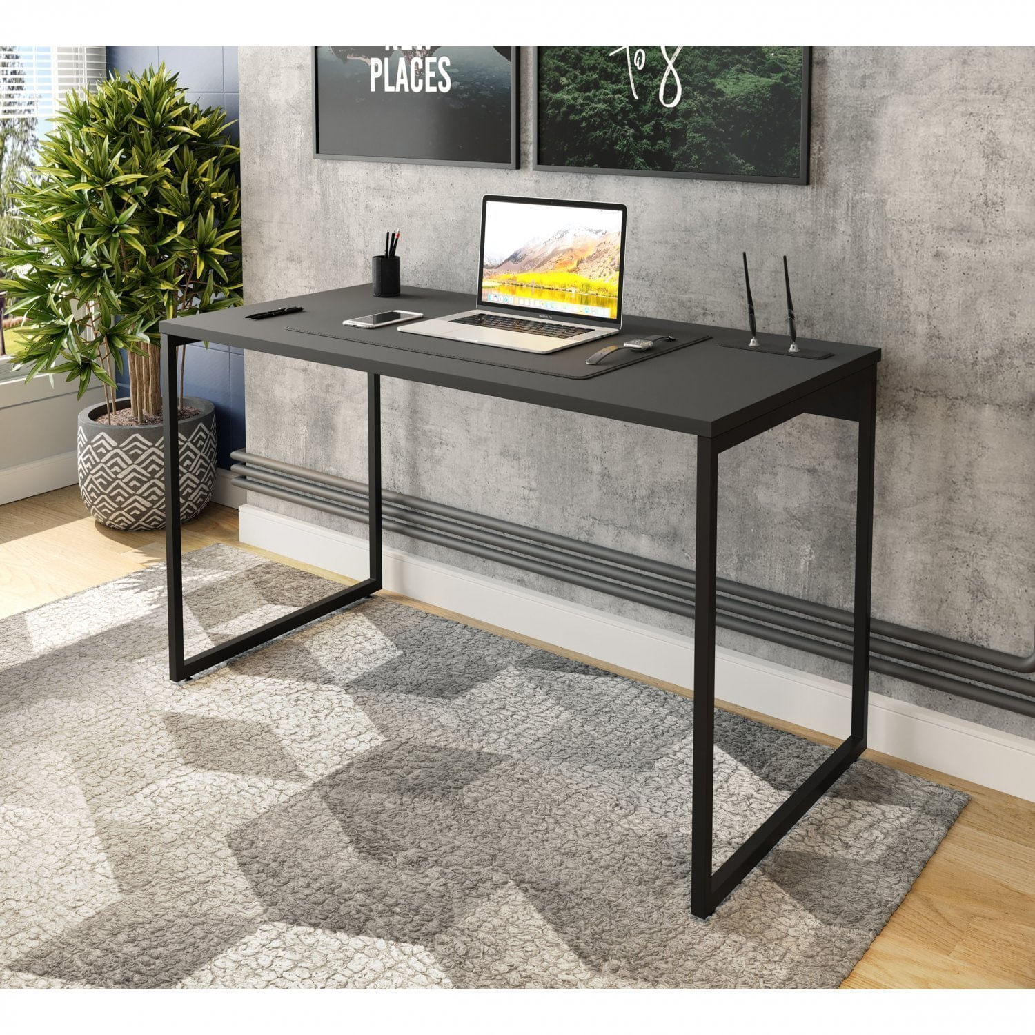 Mesa Para Escritório Industrial 120cm Star Espresso Móveis Preto / Preto