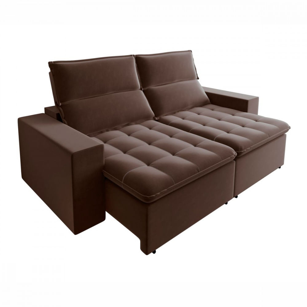 Sofá Retrátil Reclinável 3050 Bahamas 2.90m Veludo Marrom Mamflex