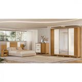 Quarto Completo Casal Com Guarda Roupa, Cômoda E Cabeceira Freijó Com Off White Moval