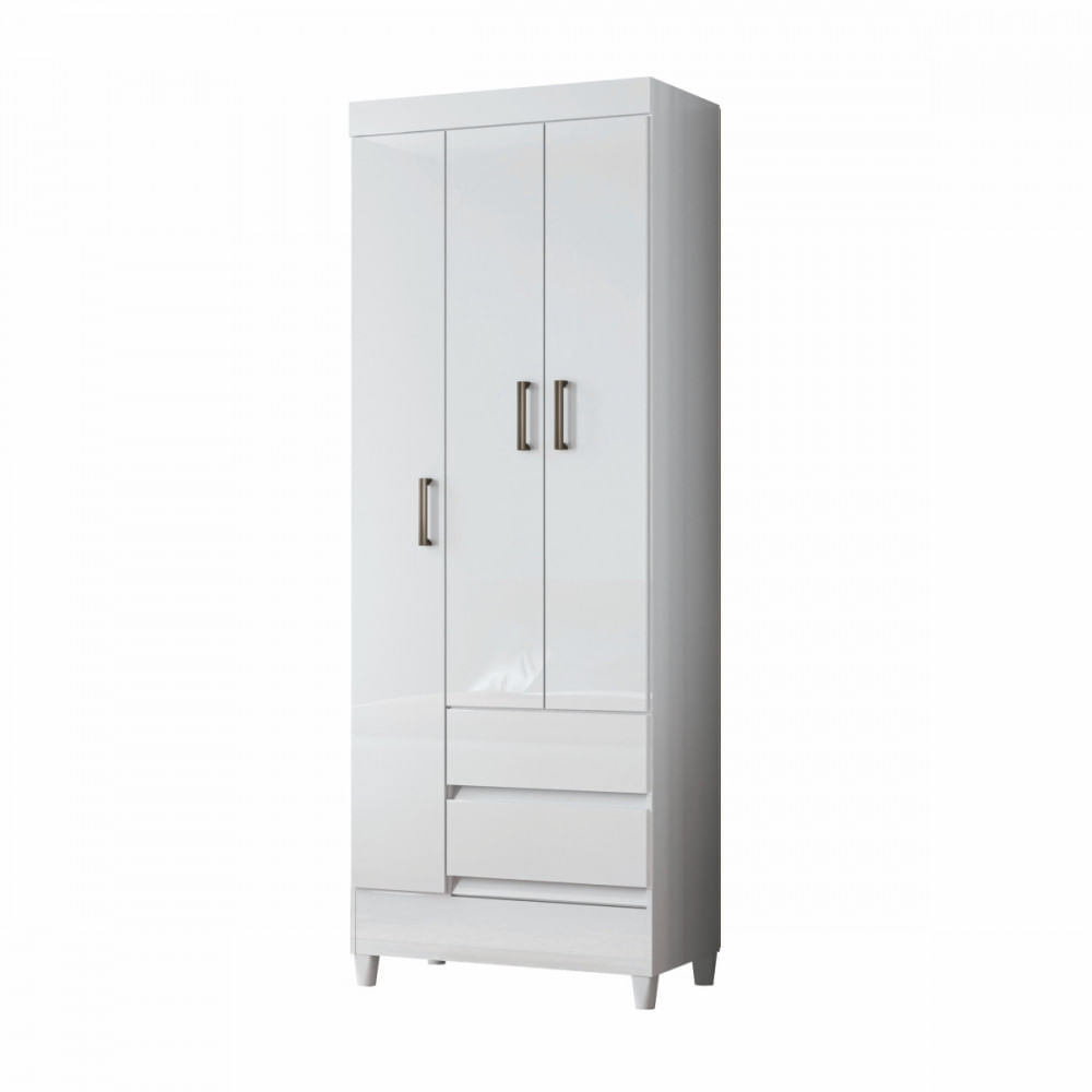 Guarda Roupa Solteiro Com Pés 3 Portas 2 Gavetas Branco New Opção