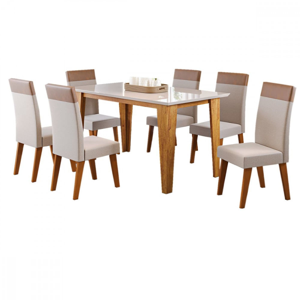 Mesa De Jantar Com 6 Cadeiras Requinte Veneza Off White Viero