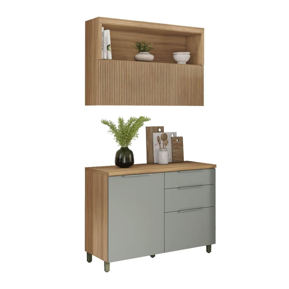 Cozinha Modulada Nesher Marquesa 2 Peças 120cm Com Porta Basculante E Nicho - Nature/verde