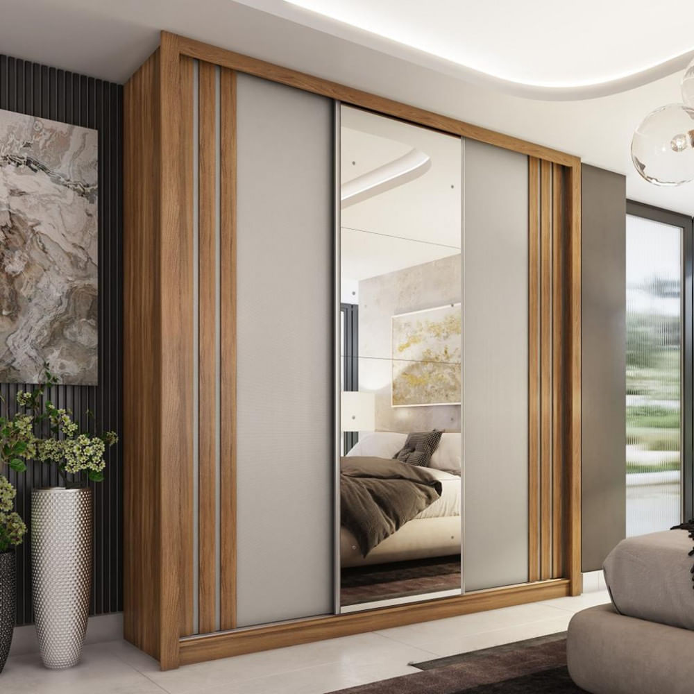 Guarda Roupa Casal 3 Portas De Correr Ripado 2 Gavetas Flex Moema Demobile