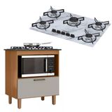 Kit Balcão Cooktop Zanzini Italia Cinamomo/areia 1 Porta E Fogão Cooktop Ultra Chama 5 Bocas Branco Efeito Mármore