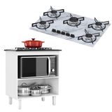 Kit Balcão Cooktop Zanzini Italia Branco Sem Porta E Fogão Cooktop 5 Bocas Branco Efeito Mármore Chamalux