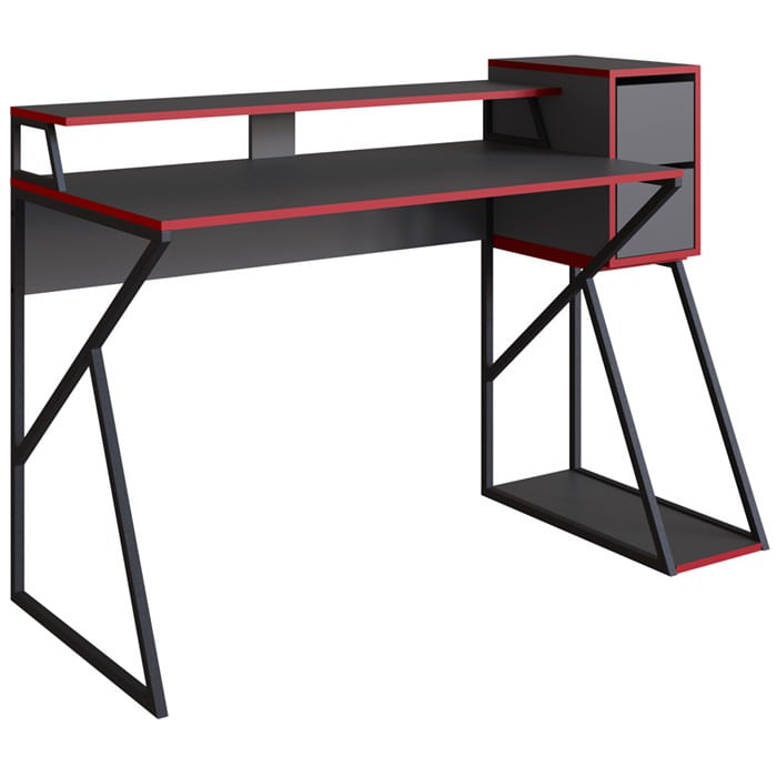 Mesa Para Computador Gamer 2 Gavetas Zed 4001 Preto Vermelho Grafite Pp