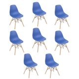 Kit 8 Cadeiras Charles Eames Eiffel Dsw Com Pés De Madeira Clara Azul-escuro