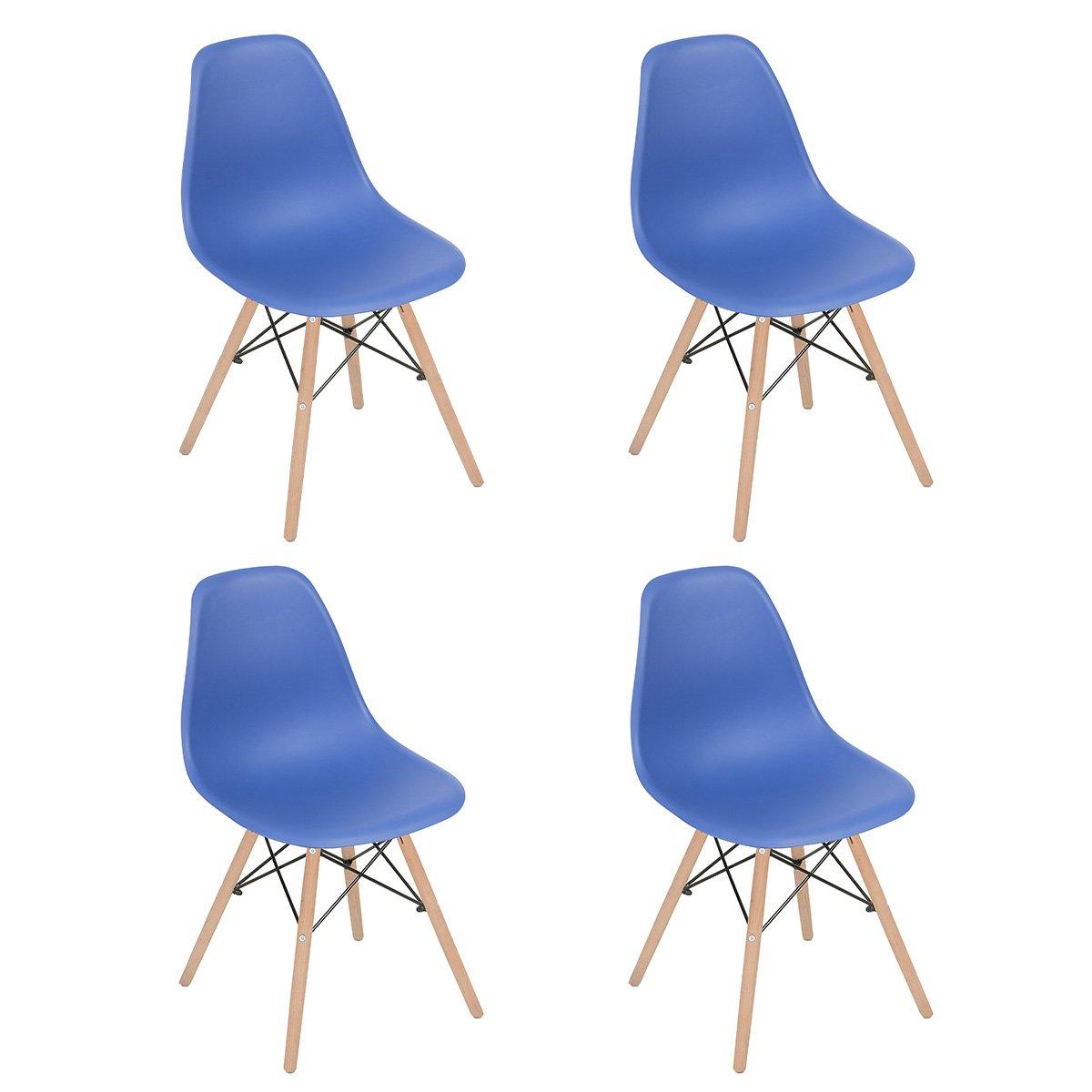 Kit 4 Cadeiras Charles Eames Eiffel Dsw Com Pés De Madeira Clara Azul-escuro