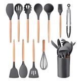 Kit 12 Peças Jogo De Cozinha De Silicone Resistente A Altas Temperaturas Utensílios - Cinza