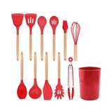 Kit 12 Utensílios Jogo De Cozinha De Silicone Com Espatulas Pincel Batedor Manual - Vermelho