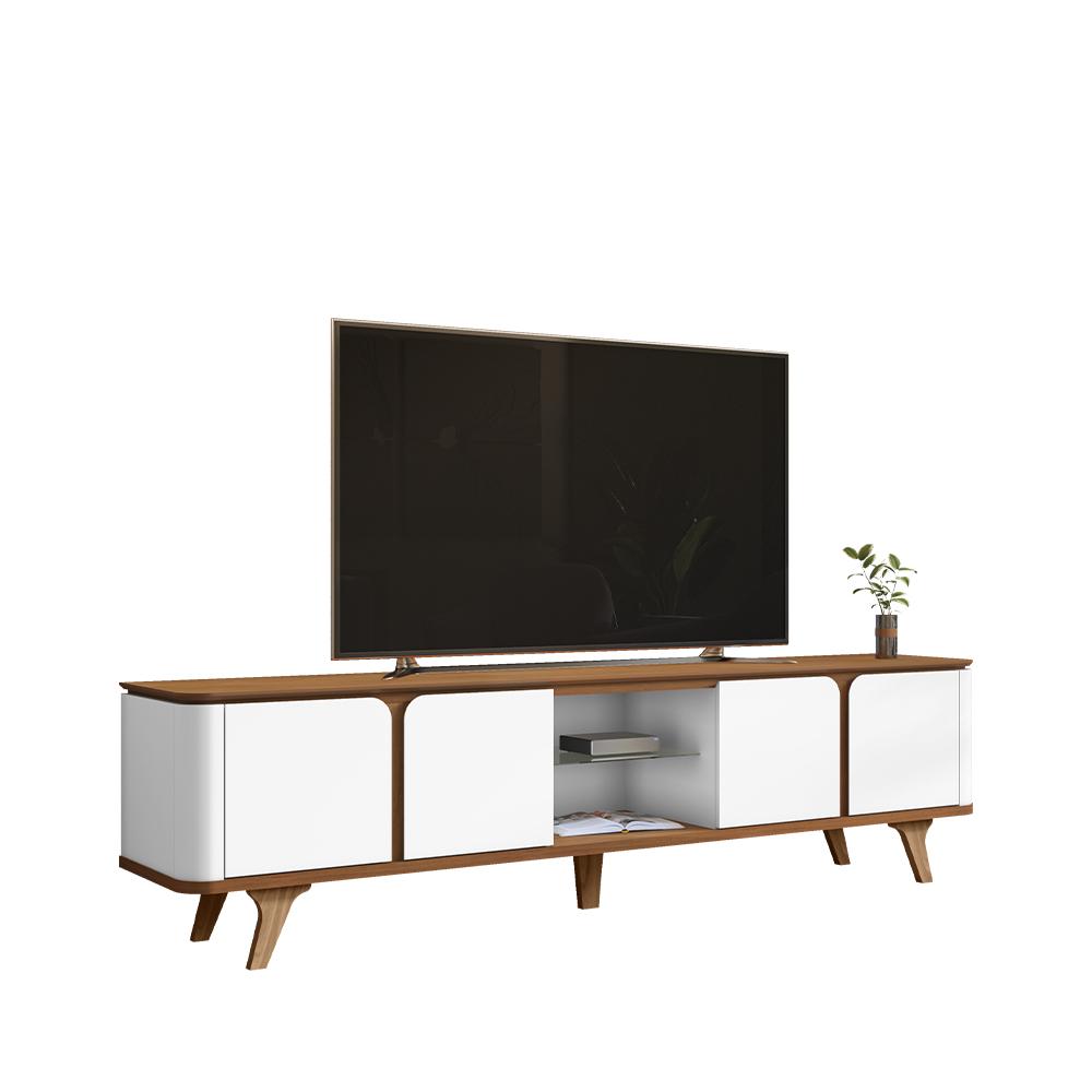 Rack Roma Para Tv Até 60" Polegadas Pés De Madeira Maciça Cedro/branco