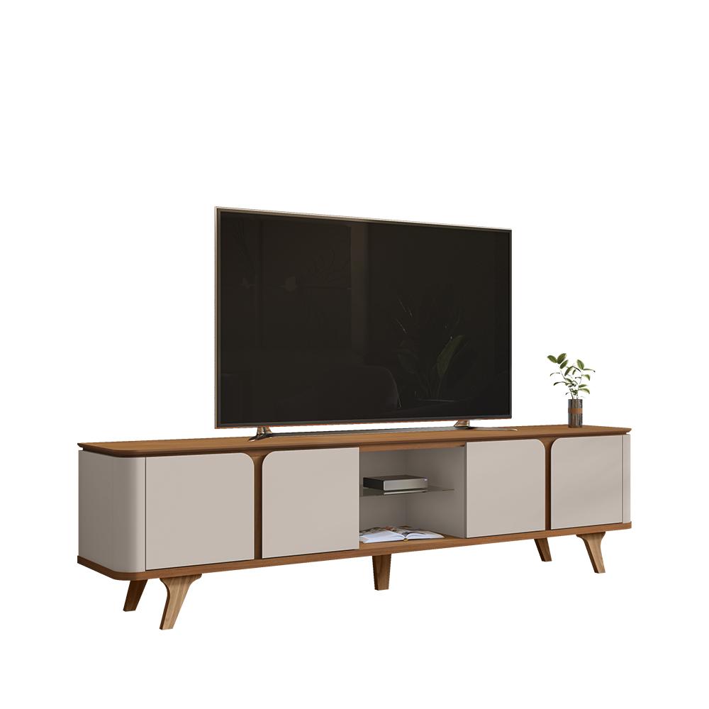 Rack Roma Para Tv Até 60" Polegadas Pés De Madeira Maciça Cedro/off White