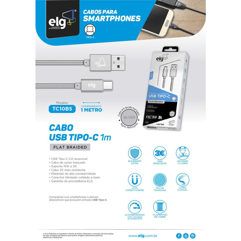 Cabo Usb Para Tipo-c Reforcado 1m Elg Tc10bs Prata