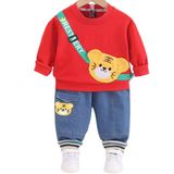 Conjunto Roupa Moletom Infantil Urso Jeans Festa Menino - Vermelho - 5
