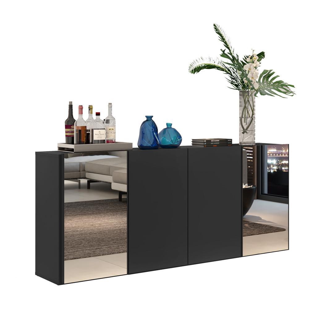 Aparador Buffet 4 Portas Com Espelho Suspenso Vegas Multimóveis V3595 Preto