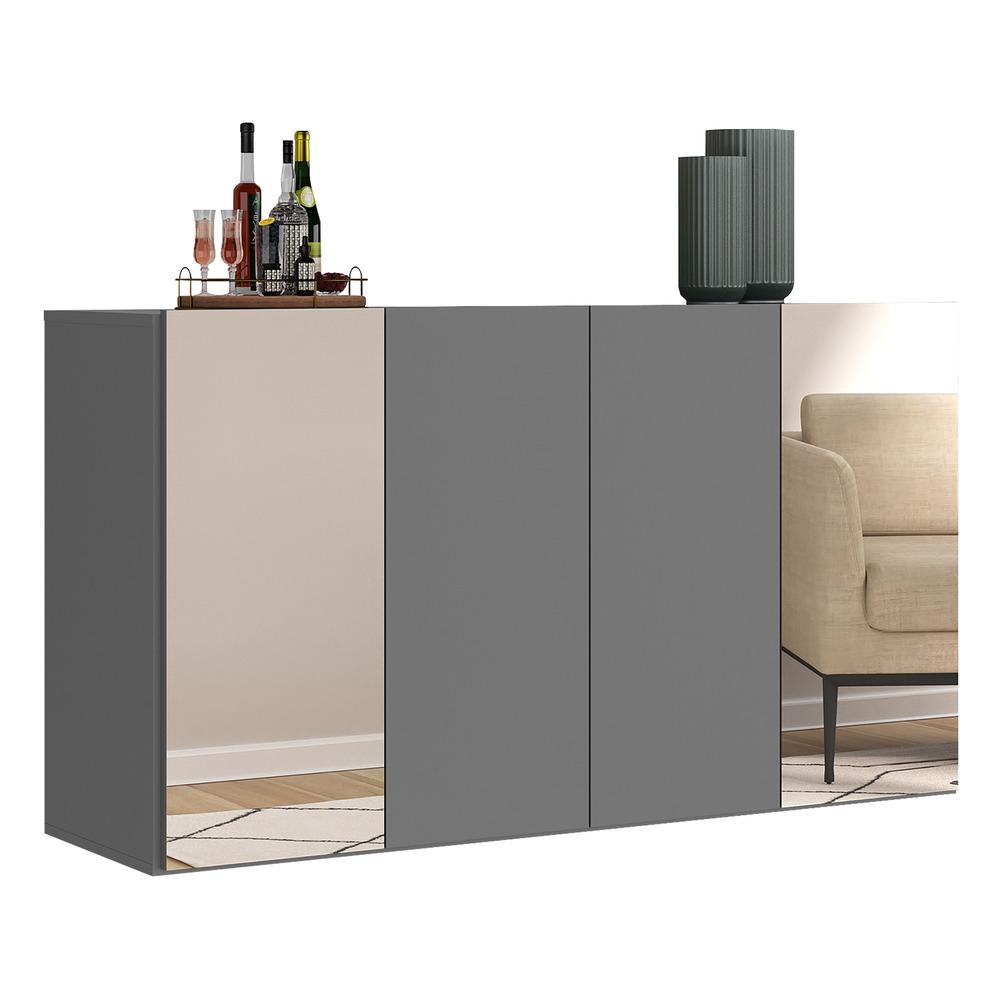 Aparador Buffet 4 Portas Com Espelho Suspenso Vegas Multimóveis V3595 Grafite