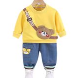 Conjunto Roupa Moletom Infantil Urso Jeans Menino Festa - Amarelo - 5