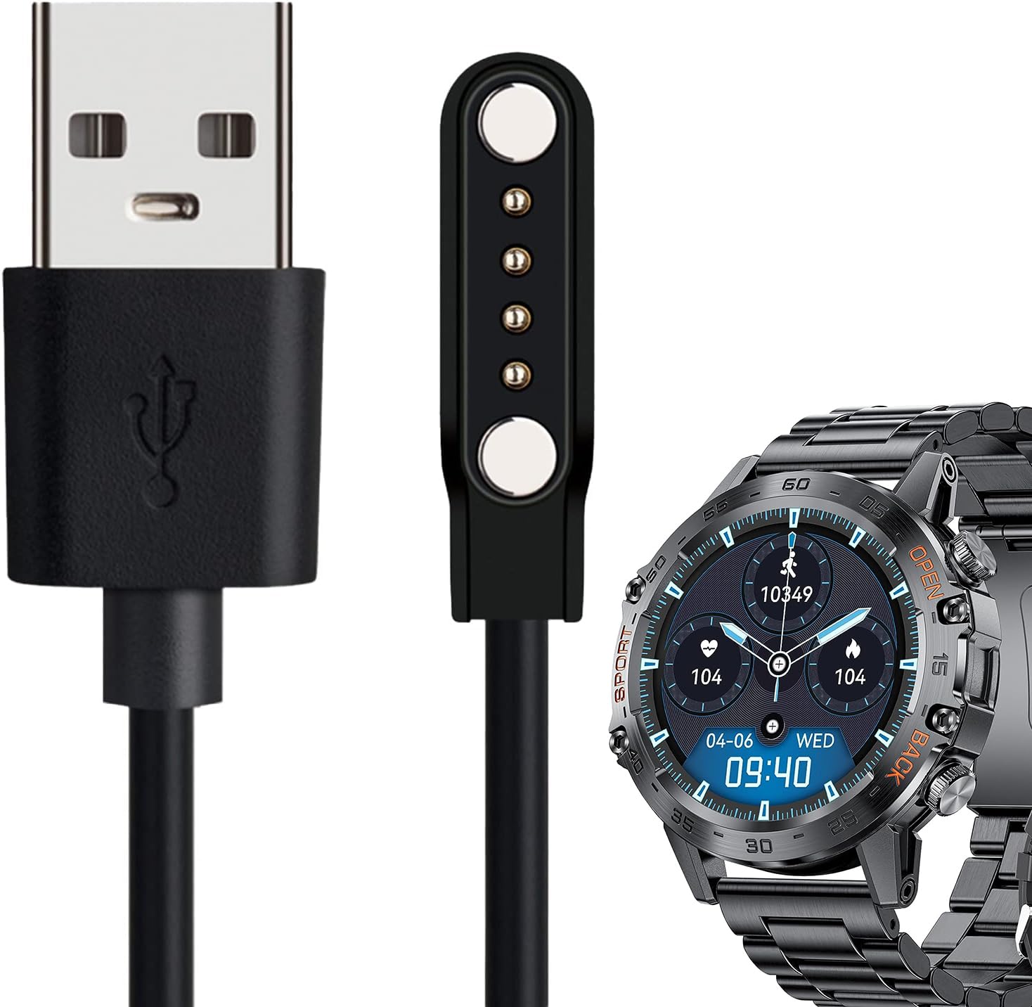 Cabo Carregador Usb Magnético Lamshaw De 100 Cm Para Lige K52 Smartwatch