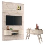 Estante Home Theater Com Bancada Suspensa Monte Carlo Com Aparador Estoril Calacata Off White - Madetec