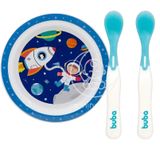 Kit Alimentação Prato Aventuras Astronauta + Colher Termossensível - Buba