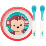 Kit Alimentação Prato Animal Fun Macaco + Colher Termossensível - Buba