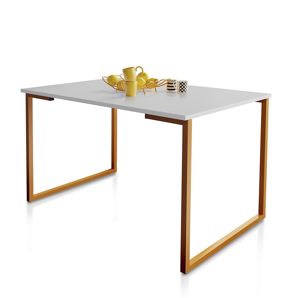 Mesa De Jantar Steel Estilo Industrial Pés De Aço 120x80cm Cobre/branco