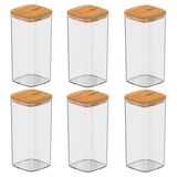 Kit C/ 6 Potes Herméticos Alimentos Organizador Bambu 340ml