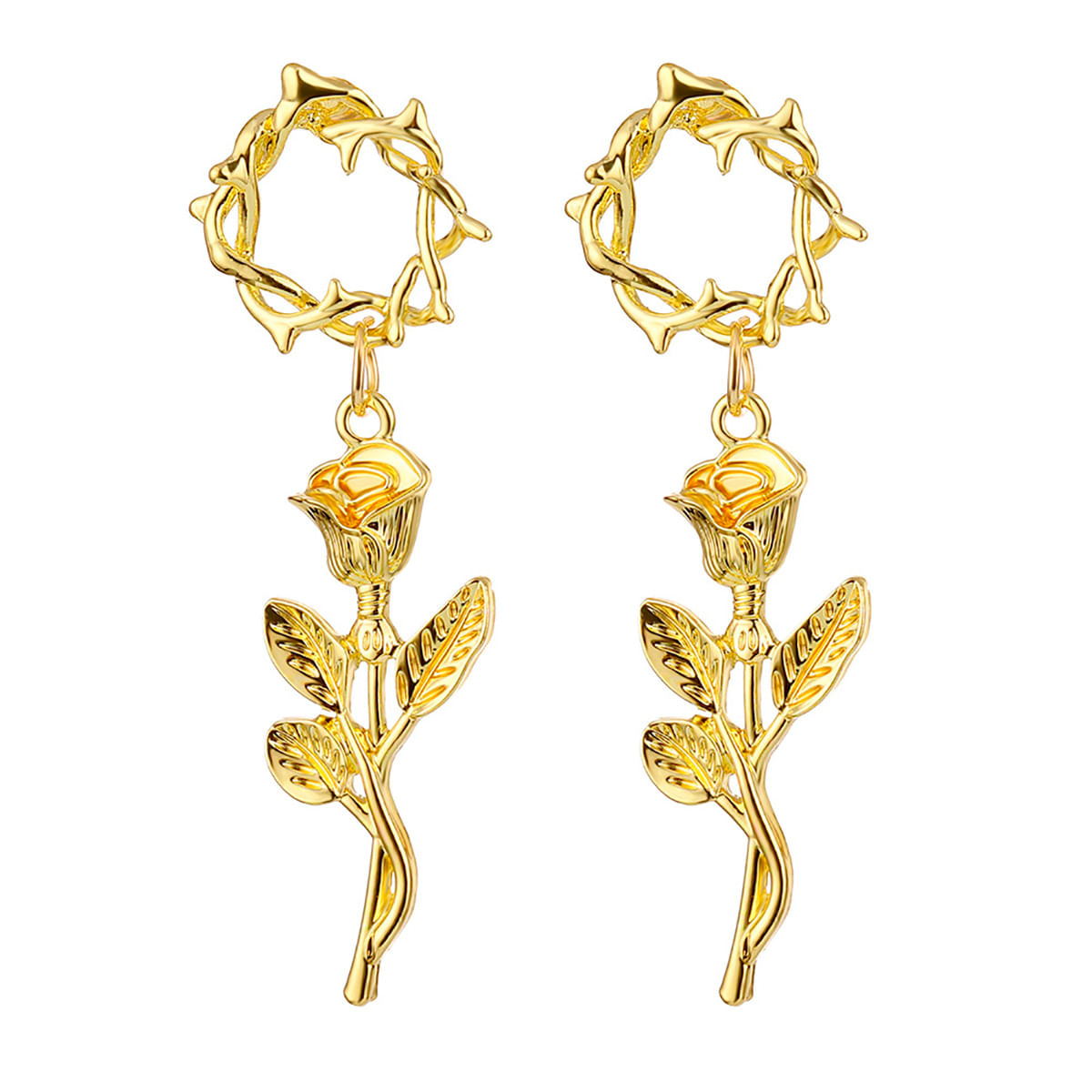 Brinco Feminino Delicado Flor Rosa Dourado Coroa Espinho Lux - Dourado