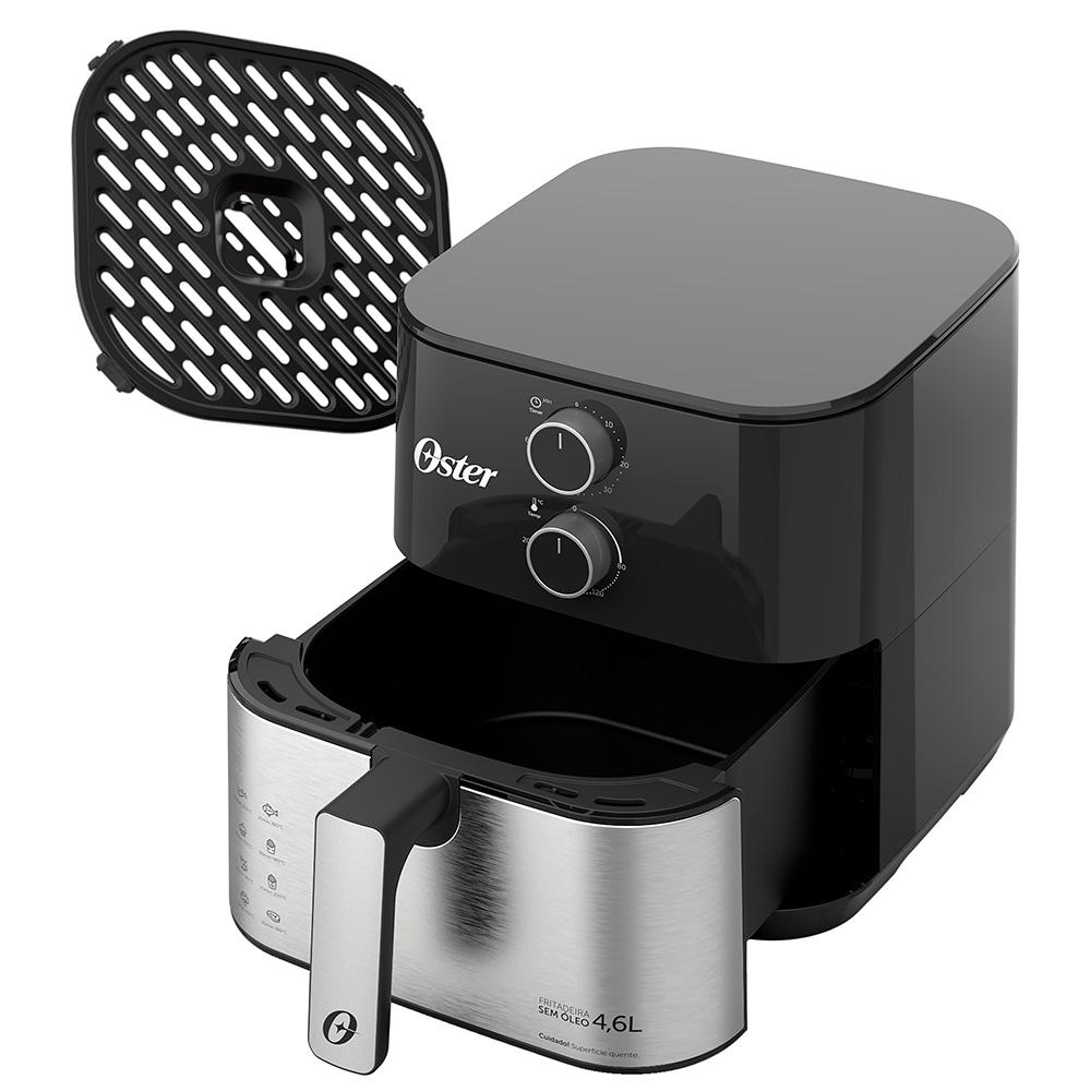 Fritadeira Elétrica sem Oléo Air Fryer Oster 4.6L 1500w Inox Compact Ofrt520 - 220V / Timer / Preto