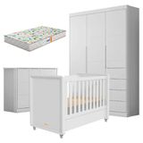 Quarto De Bebê Eloá Com Berço Americano Tutto New Branco Acetinado E Colchão Gazin - Phoenix Baby