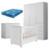 Quarto De Bebê Eloá Com Berço Americano Tutto New Branco Acetinado E Colchão Ortobom - Phoenix Baby