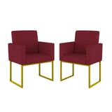 Kit 02 Cadeiras Poltrona Decorativa Sala Quarto Base Dourado Cor: Marsala