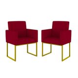 Kit 02 Cadeiras Poltrona Decorativa Sala Quarto Base Dourado Cor: Vermelho