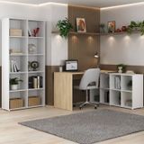 Conjunto Para Escritório E Home Office Com Mesa Em L Com Nichos E Estante Com Nichos Branco/carvalho