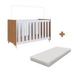 Berço Com Rodízios Aconchego Com Colchão 60cm X 130cm Nogal Manchester Com Branco Kindred Completa Móveis