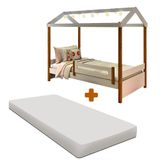 Cama Casinha Com Colchão Solteiro Led 95 X 200 Cm Branco Marrom Elô Shop Jm