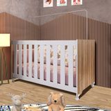 Berço Infantil Com Colchão 60cm X 130cm E Rodízios Nogal Manchester Com Branco Thornton Shop Jm