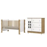 Dormitório Infantil Berço Americano Mini Cama 2 Em 1 E Cômoda Para Quarto Bebê Luna Branco / Madeira