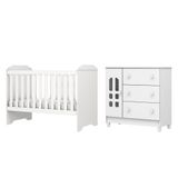 Dormitório Infantil Berço Americano Mini Cama 3 Em 1 E Cômoda Para Quarto Bebê Helena Branco Carolina Baby