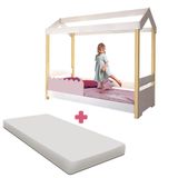 Cama Casinha Com Colchão Solteiro Montessoriana 99 X 200 Cm Branco Grade Rosê Jolie Shop Jm